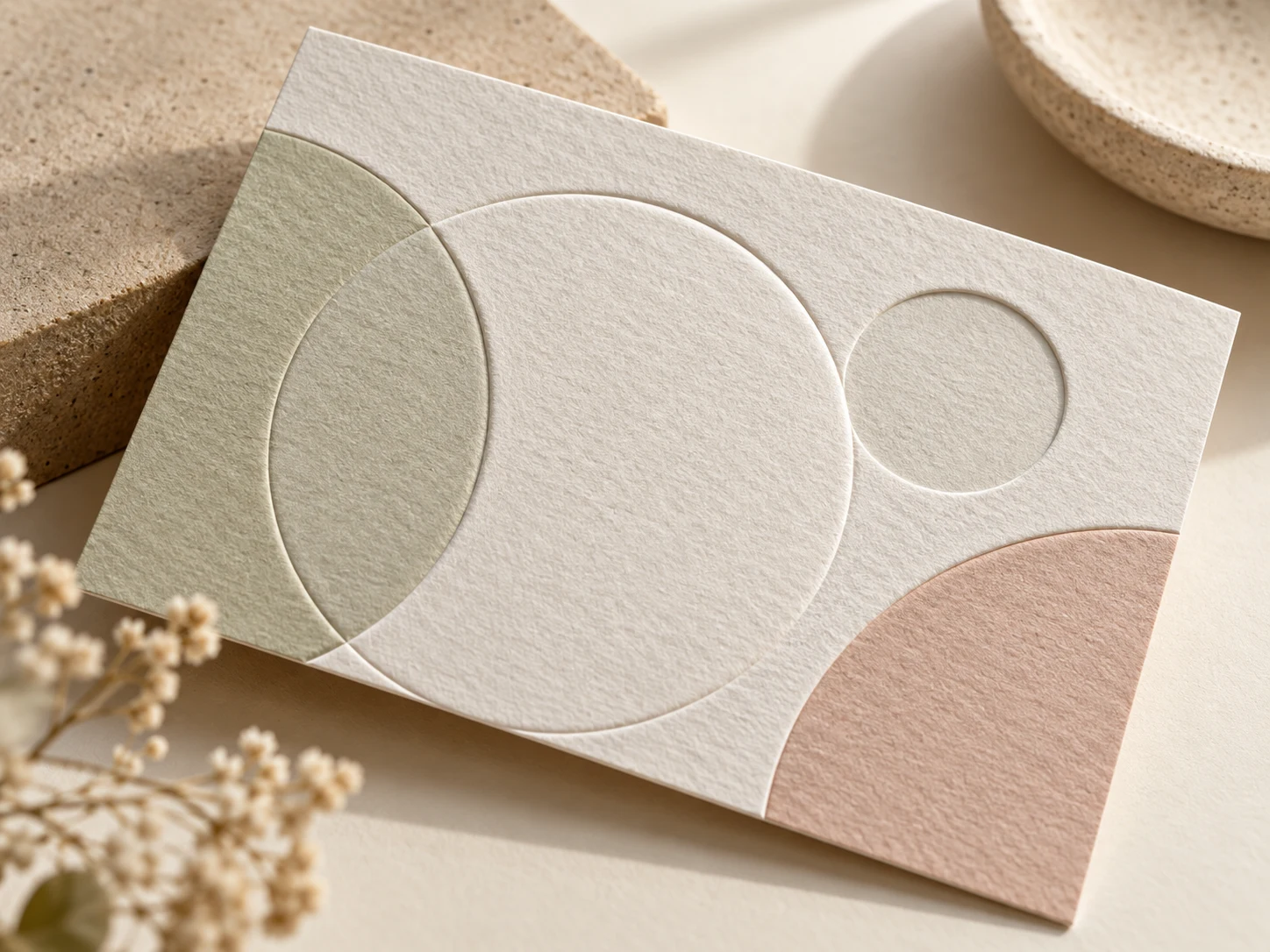 Raised and recessed geometric shapes on white paper