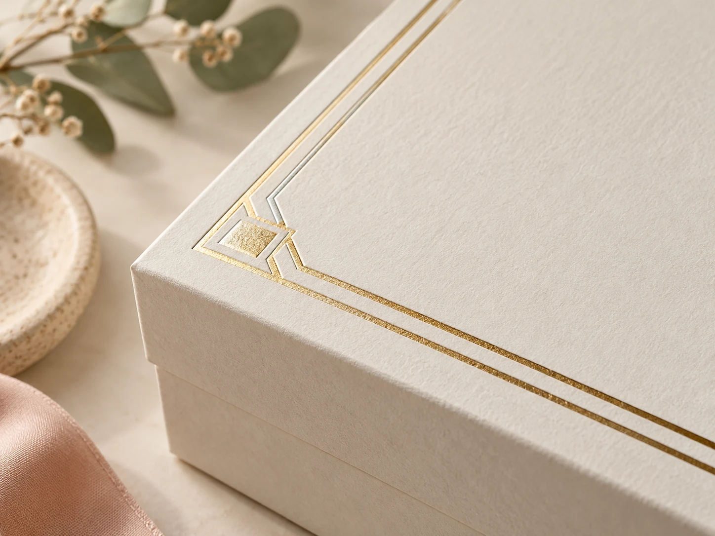 Abstract gold foil border on ivory paper