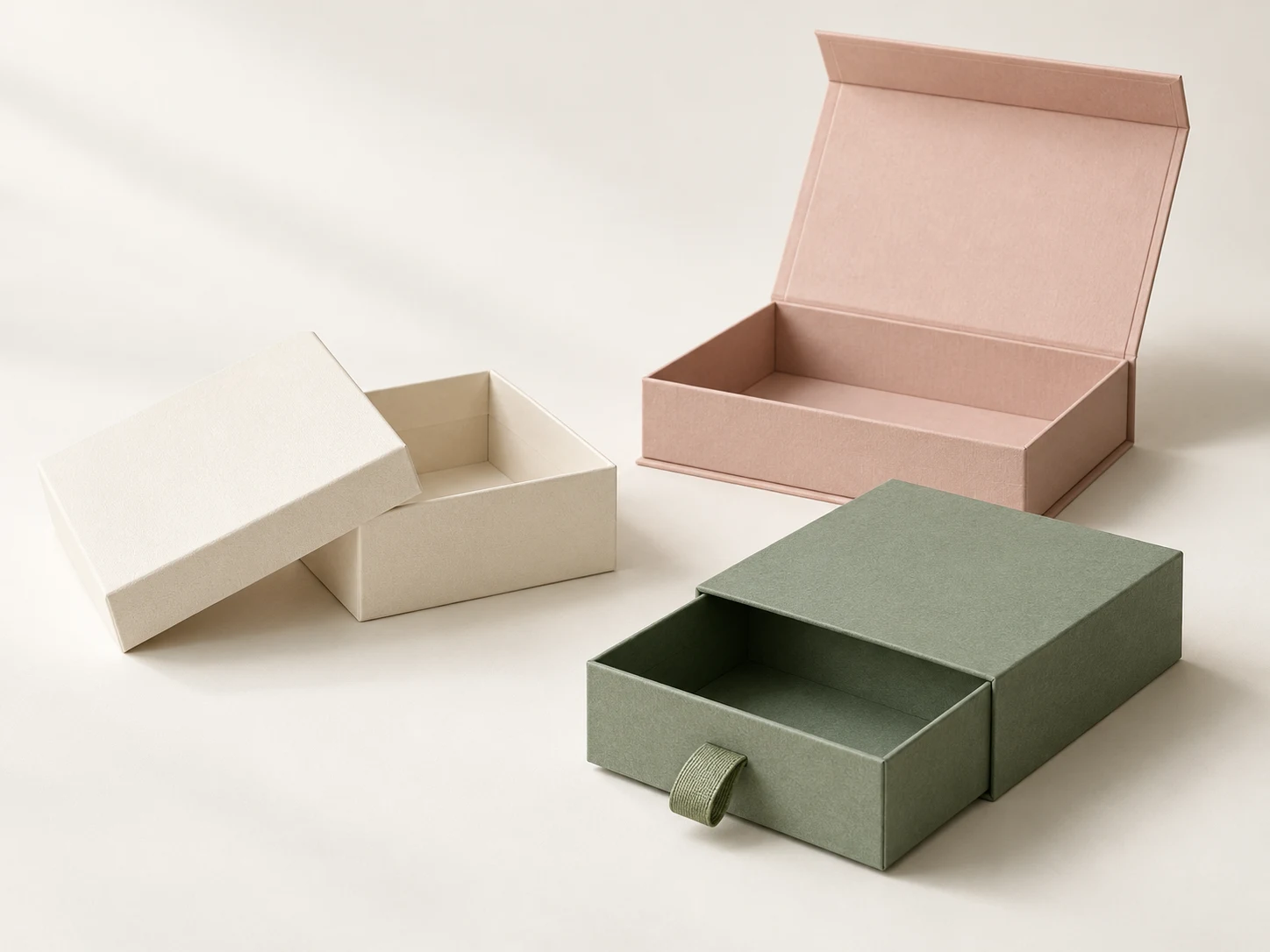 Unbranded lid-and-base, drawer and magnetic rigid gift boxes